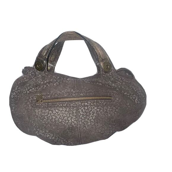 GAP Jeans Purse Brown Floral Design Suede Leather Zippered Double Handle Handbag - Picture 1 of 8